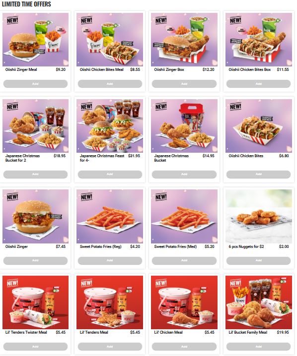KFC Menu Singapore with Prices