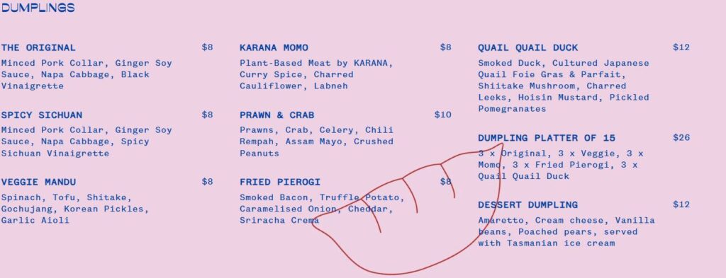 Dumpling Darling Menu Singapore with Prices