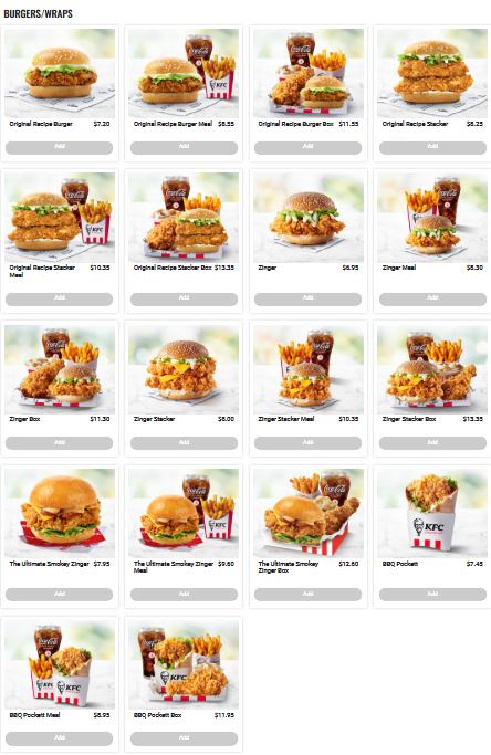 KFC Menu Singapore with Prices