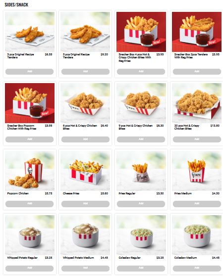 KFC Menu Singapore with Prices