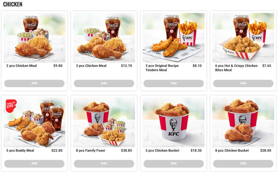KFC Menu Singapore with Prices