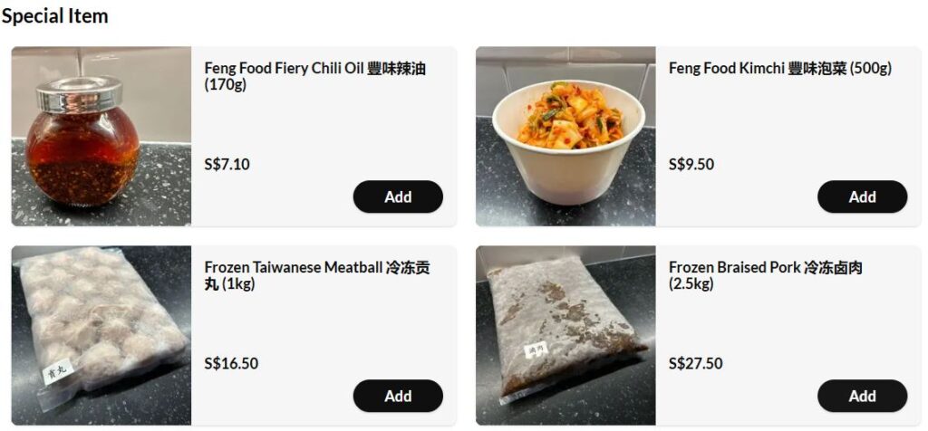 Feng Food Menu Singapore with Prices