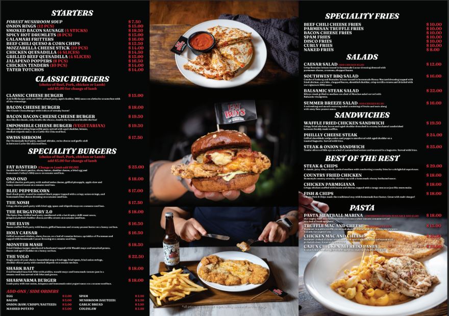 Fatboys Menu Singapore with Prices