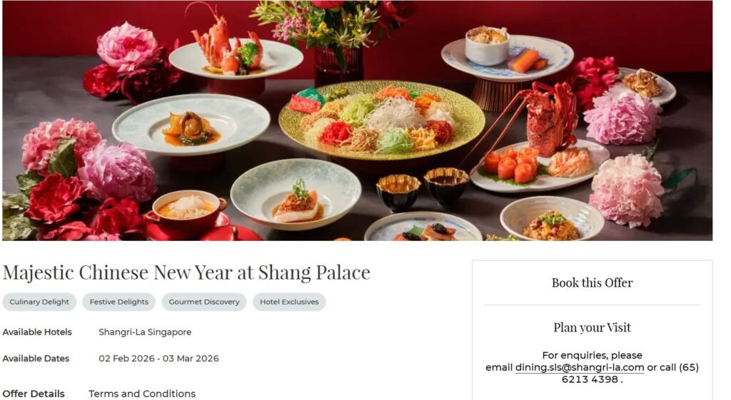 Shang Palace Chinese New Year set menu promotions