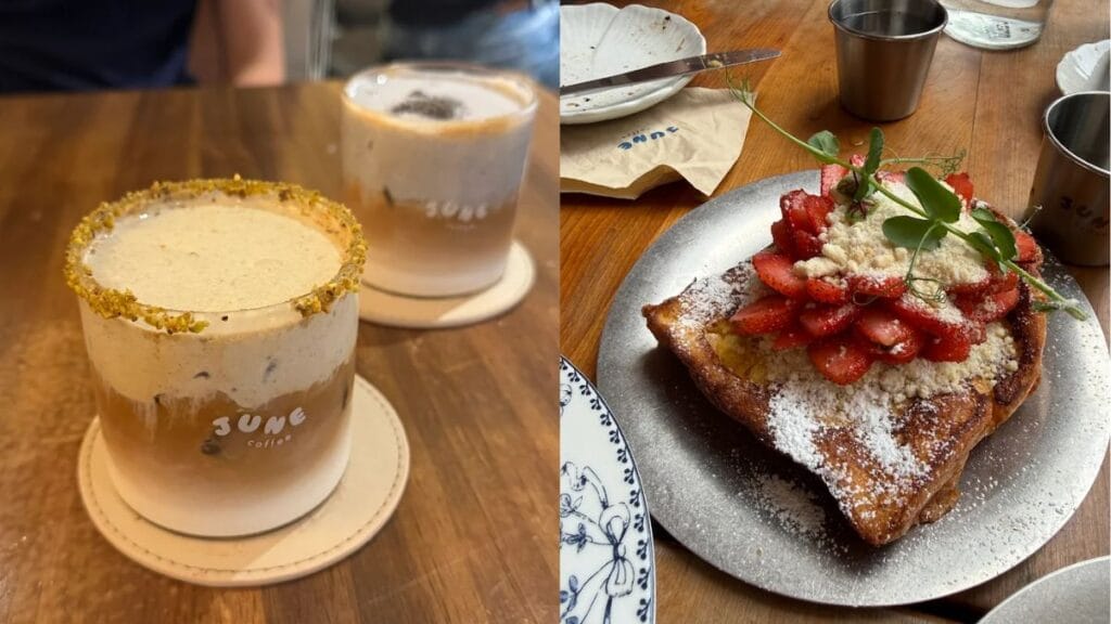 June Coffee East Coast Road Katong Singapore - Viral Aesthetic Cafe Strawberry Matcha Latte and Croffle - Best Instagram Cafe