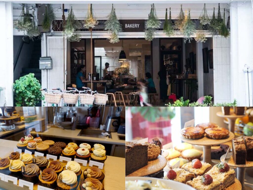 Best Tiong Bahru Cafes for Coffee, Brunch & Desserts (2026 Guide) 11 A close-up of Earl Grey Lavender and Milk Chocolate Banana cupcakes with smooth buttercream frosting at Plain Vanilla Bakery.