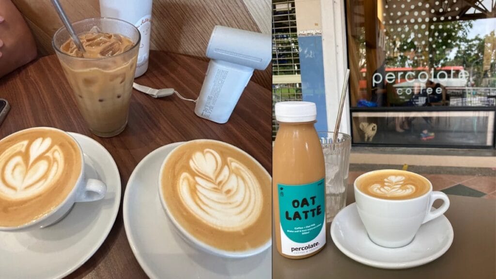 Percolate Nankin Row Telok Ayer Singapore - Hot White Coffee and Earl Grey Cake - Cozy CBD Coffee Shop