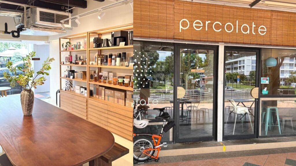 Percolate Nankin Row Telok Ayer Singapore - Hot White Coffee and Earl Grey Cake - Cozy CBD Coffee Shop