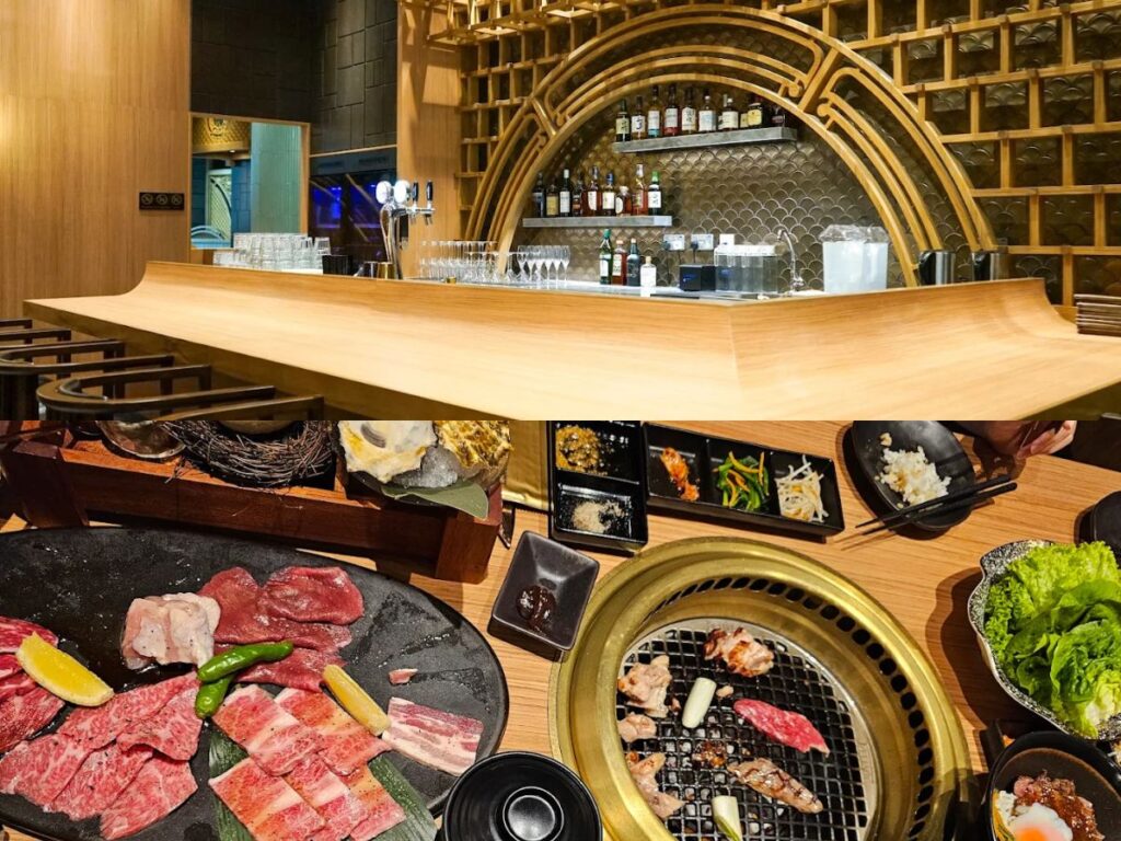 Premium A4 and A5 Japanese Wagyu beef grilling on a smokeless yakiniku grill at Wa-En in Jewel Changi Airport.