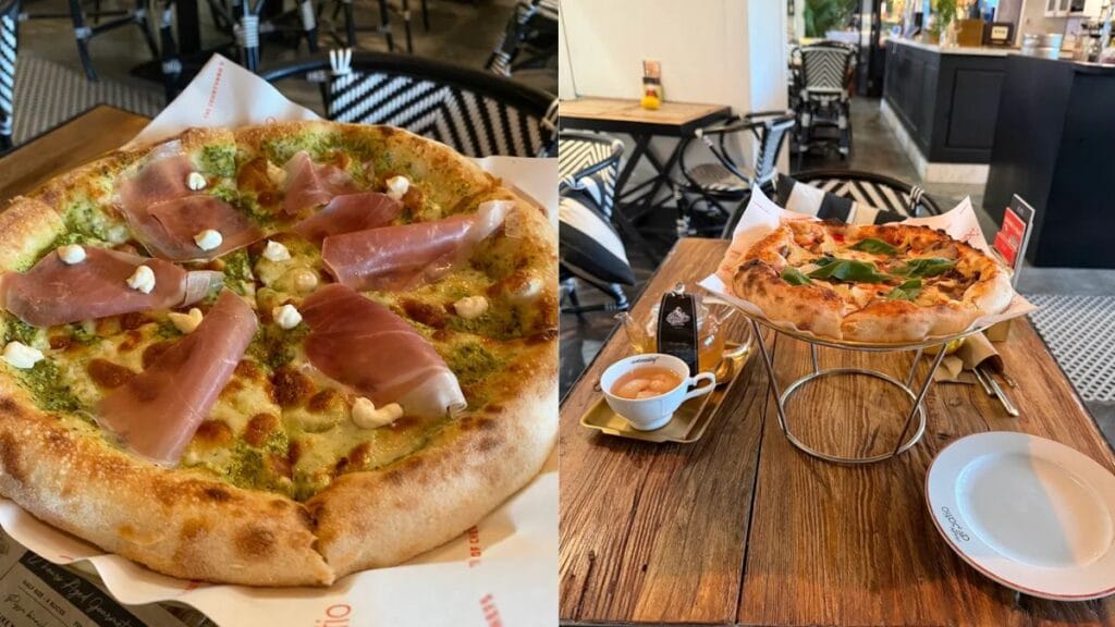Tuscan Butter Salmon and Burrata Pizza served at Arteastiq DePatio, an elegant Plaza Singapura food choice.