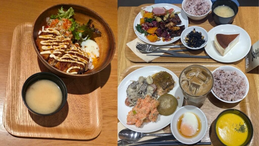 A wholesome 3-Deli Set with multigrain rice at MUJI Cafe, healthy Plaza Singapura food.