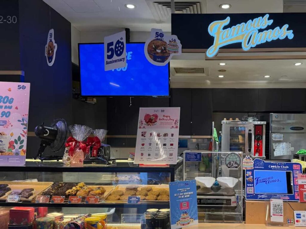 Famous Amos freshly baked cookies retail counter Plaza Singapura Food