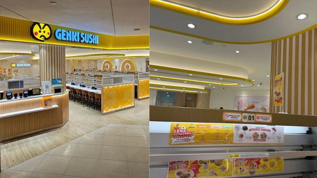 Genki Sushi automated tray belt system, a fun and fast Tampines Mall food experience.