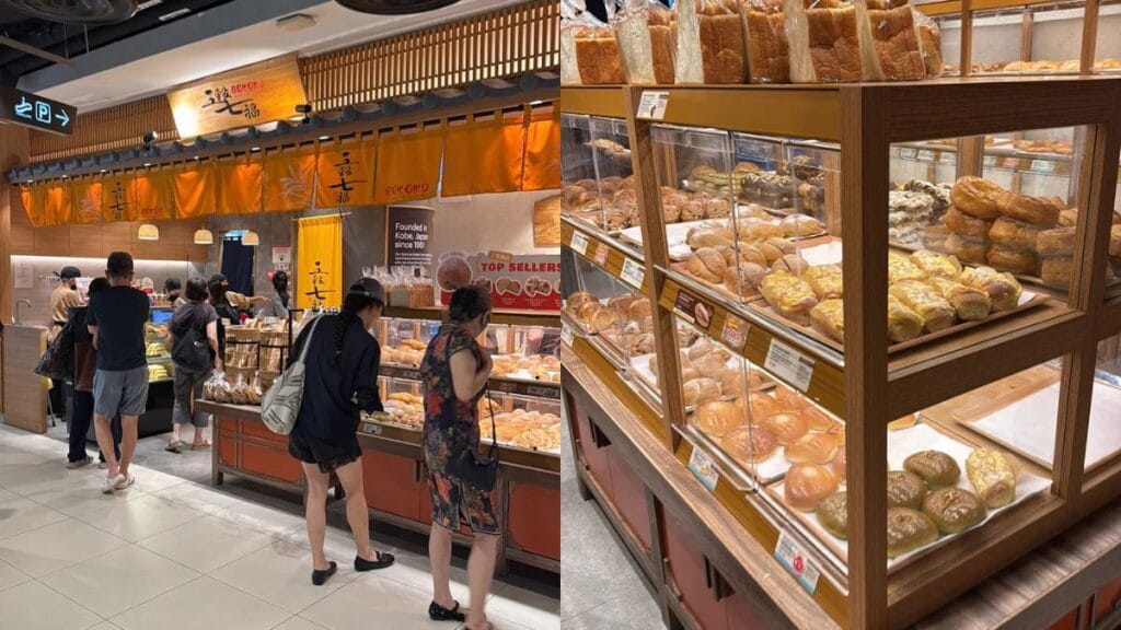Customers queuing for fresh bakes at Gokoku Japanese Bakery, a favorite Tampines Mall food stall.