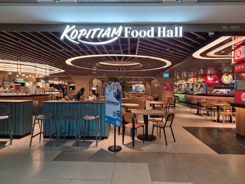 Kopitiam Food Hall hawker stalls budget meals food court seating Plaza Singapura Food