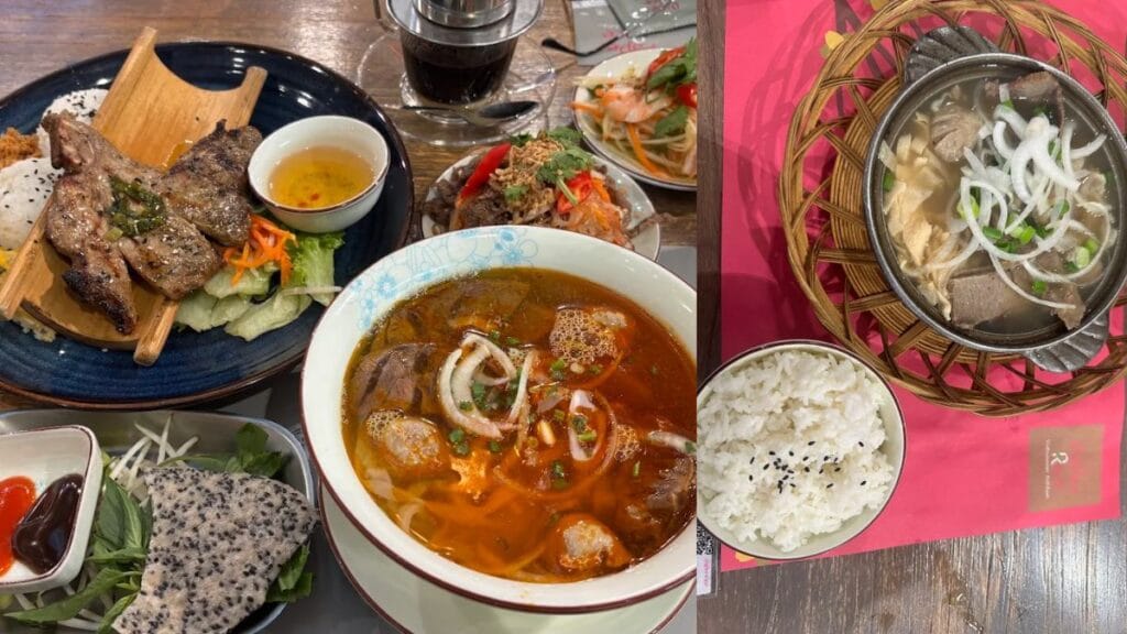 Flavorful Spicy Beef Pho and crispy spring rolls at Paper Rice, a modern Plaza Singapura food stop.