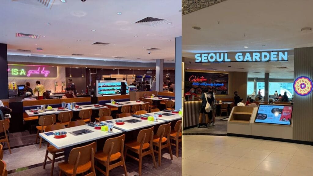 Newly renovated seating and BBQ grills at Seoul Garden, a family-friendly Tampines Mall food buffet.