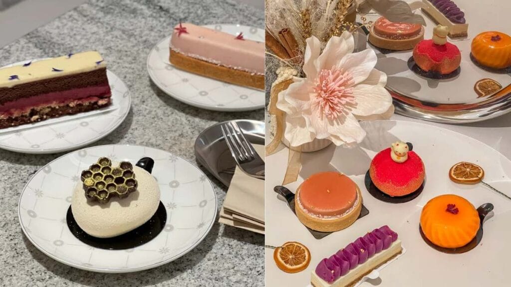 LUNA Patisserie: Aesthetic Orh Nee yam cake slice in an industrial chic cafe - Best Dessert in Singapore   