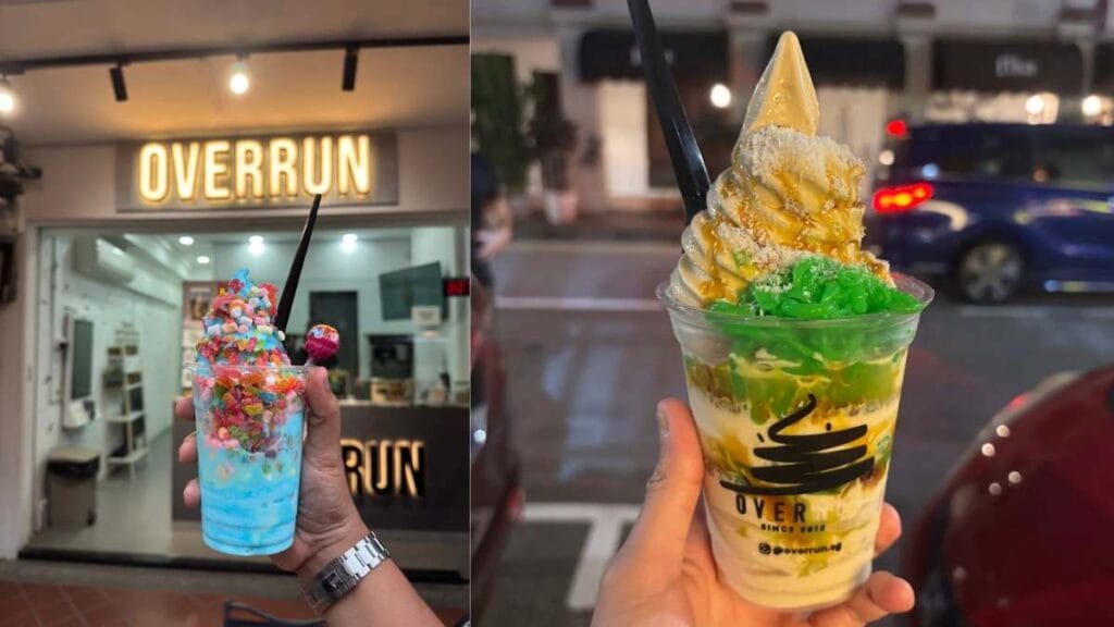 Overrun.SG: Messy durian chendol soft serve tower with overflowing toppings - Best Dessert in Singapore   