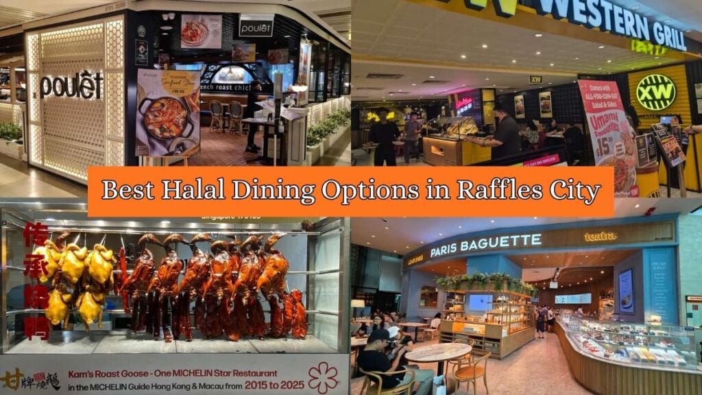 Halal Section Header: Selection of MUIS certified halal dining options ranging from French roast chicken to Asian stir fry  - raffles city food