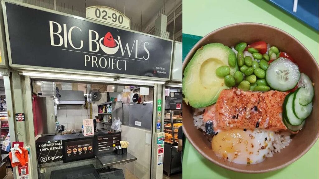 Amoy Street Food Centre Guide (2026): 20+ Best Stalls and Halal Eats 21 Big Bowls Project (#02-90): Halal-certified mentaiko salmon poke bowls with brown rice from Big Bowls Project at Amoy Street Food Centre