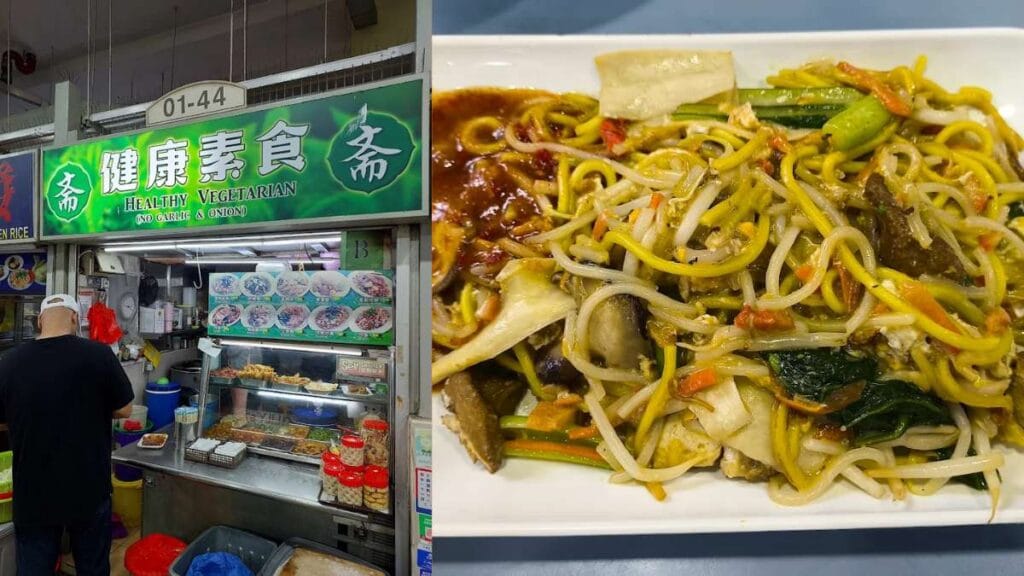 Amoy Street Food Centre Guide (2026): 20+ Best Stalls and Halal Eats 24 Healthy Vegetarian (#01-44): Assorted vegetarian bee hoon and mock meat dishes from Healthy Vegetarian at Amoy Street Food Centre
