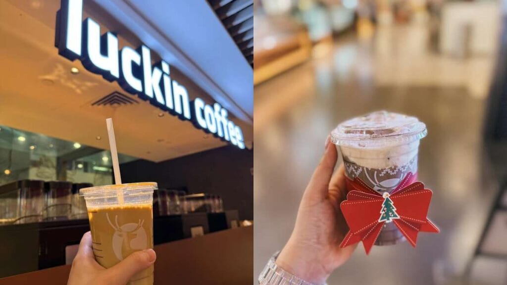 Luckin Coffee: Modern Luckin Coffee outlet featuring signature blue branding and quick-service kiosk - Plaza Singapura Cafe