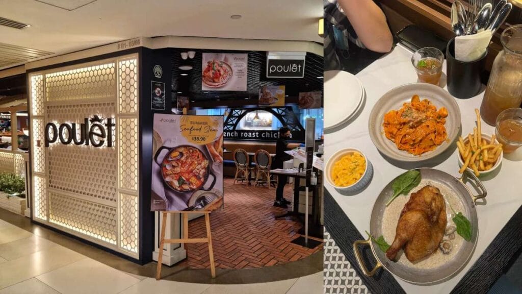 Poulet: Tender French roast chicken served with a signature creamy mushroom sauce in a casual setting  - raffles city food