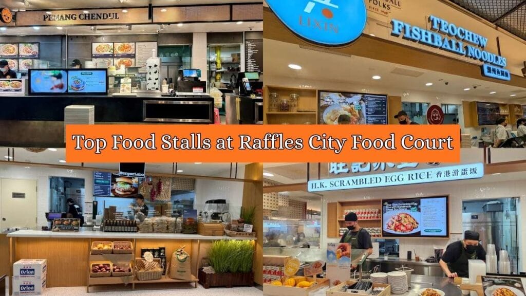 Busy lunch crowd at the 3rd floor food court where office workers hunt for the best seats  - raffles city food