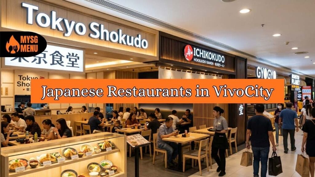 Japanese Restaurants in VivoCity: The modern interior of a Japanese restaurant in VivoCity featuring sushi counters and traditional decor.