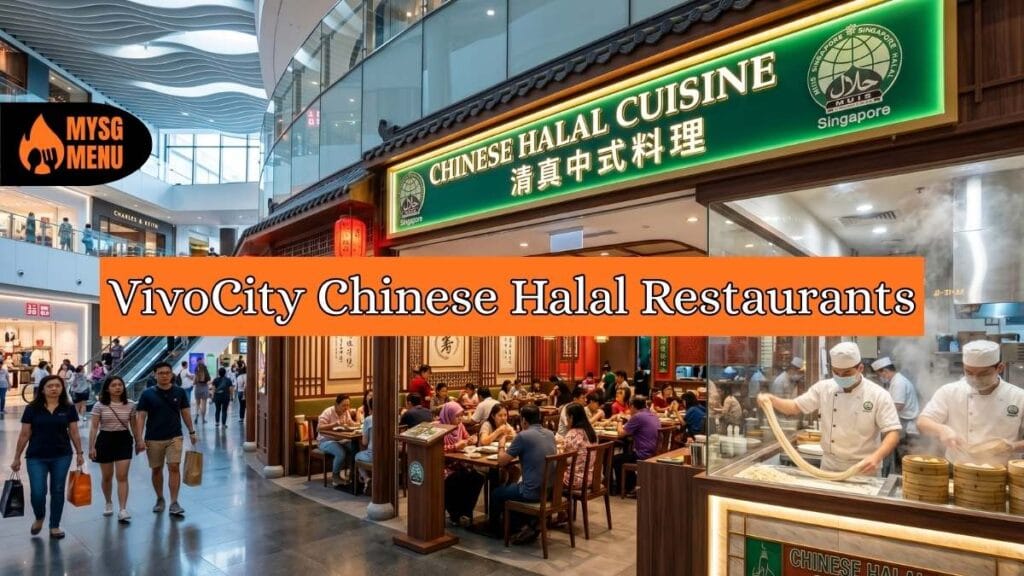 VivoCity Chinese Halal Restaurants: A collection of various Chinese halal dishes including dumplings and hand-pulled noodles.