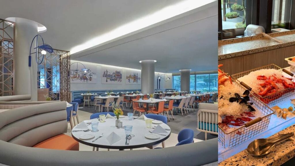 A vibrant Mediterranean and Asian fusion halal buffet spread at 21 on Rajah, Singapore.