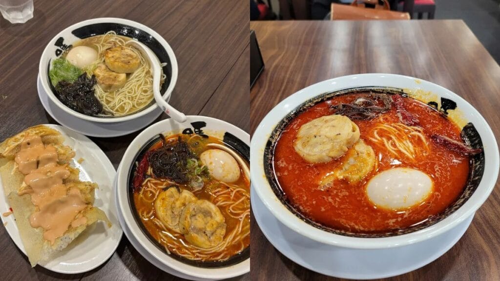 Thick pork bone broth topped with melting butter at Bari Uma Ramen Novena Gardens proving it is the best ramen in Singapore for rich flavors
