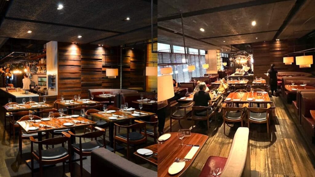 The dark, moody, and sophisticated whiskey bar atmosphere of Bedrock, ideal for a quiet evening with the best steak in Singapore.