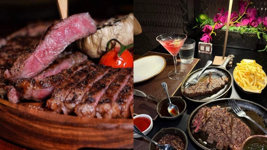 A smoky, wood-fired long-bone Tomahawk steak served as a signature best steak in Singapore.