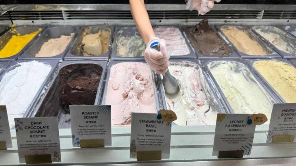 Botanical-inspired gelato and thyme cones at Birds of Paradise Jewel