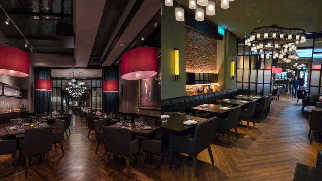 The warm, rustic brick interior of Bistecca Tuscan Steakhouse, a cozy venue for the best steak in Singapore.