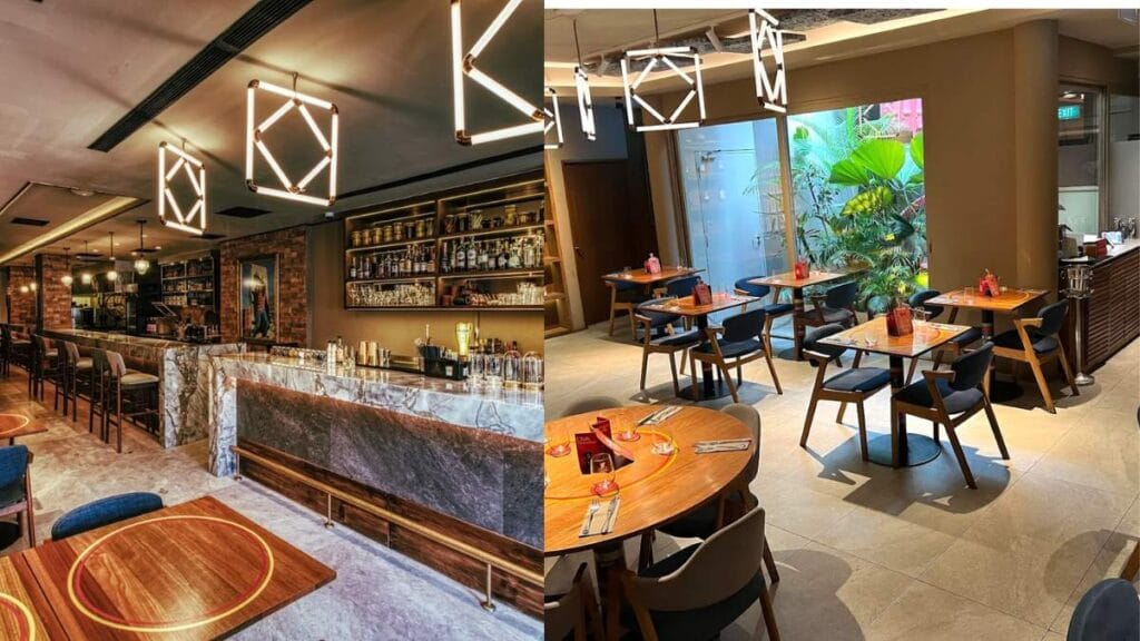 The contemporary industrial-chic setting of Bochinche, highlighting the open fire used for the best steak in Singapore.