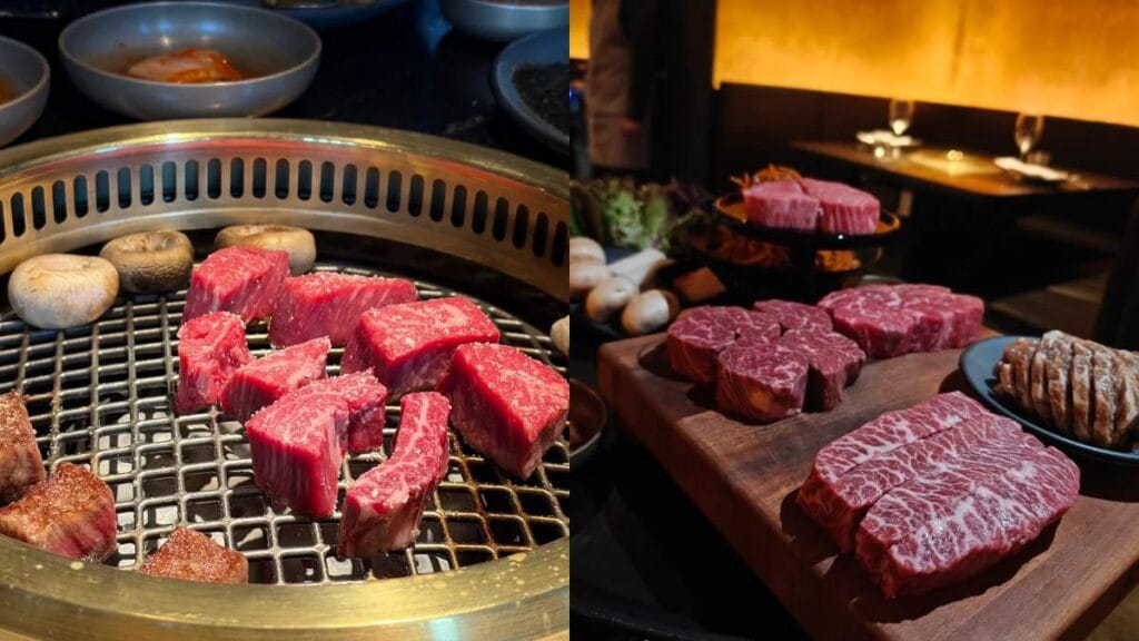 High-quality USDA Prime beef cuts grilled at the table for a Korean-style best steak in Singapore.