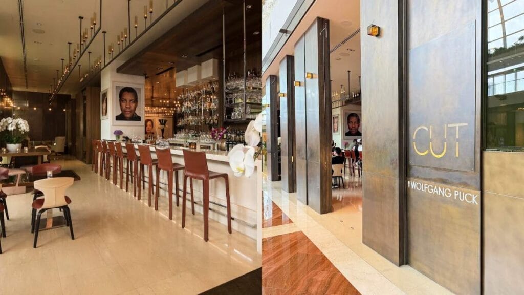 The sophisticated and sleek modern dining room at CUT, providing a luxury setting for the best steak in Singapore.