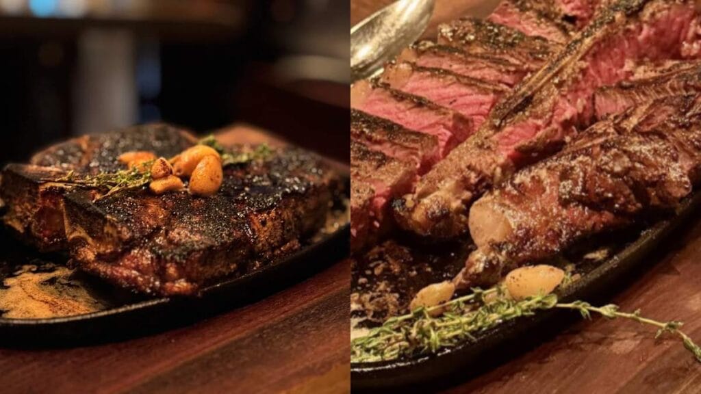 A perfectly seared American Wagyu ribeye from Snake River Farms, often called the best steak in Singapore.