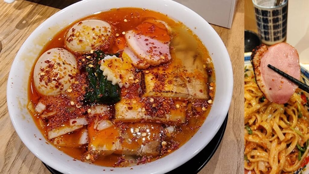A close up of the famous peanut forward Dan Dan noodles at Enishi at International Plaza making it a top contender for the best ramen in Singapore