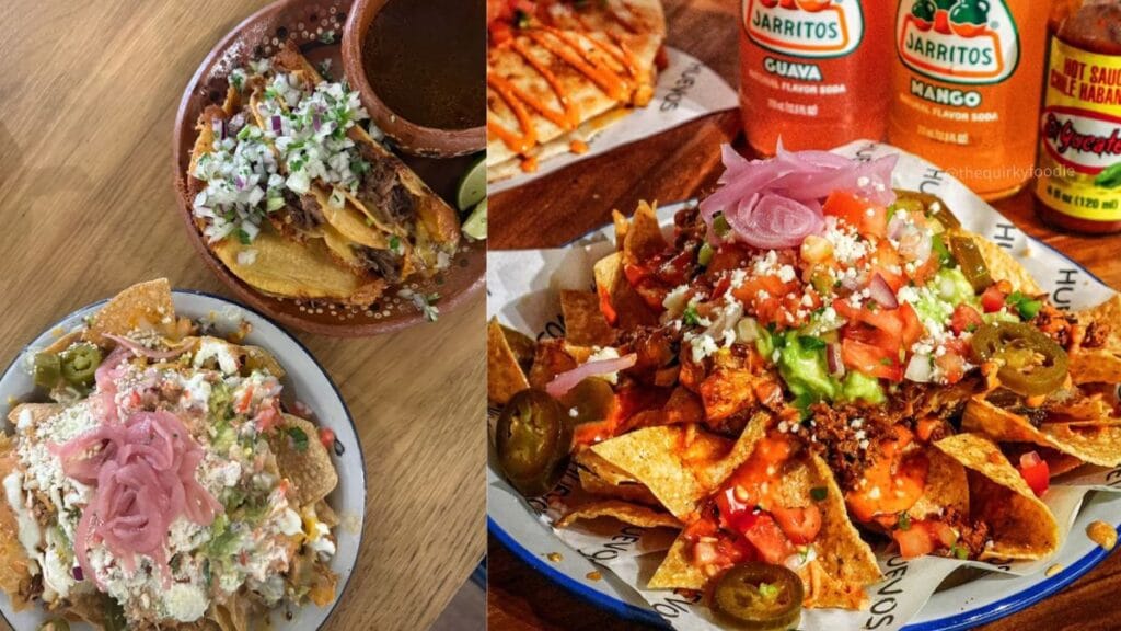 Messy Birria Beef Tacos, crisp Baja Fish Tacos, and massive portions of Loaded Nachos at Huevos Singapore.