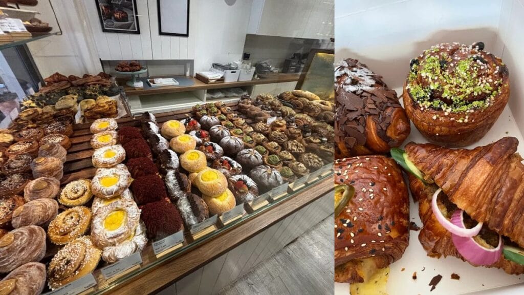 Sweet Red Velvet Croissant, rich messy Roche Croissant, and Pistachio Kunafa Danish at Konditori near Haji Lane.