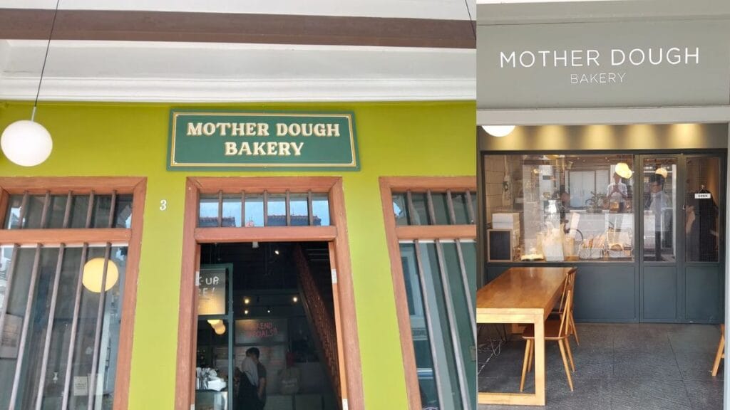 Mother Dough Bakery artisan cafe storefront near Haji Lane serving top 100% Muslim-owned bakery items and pastries.
