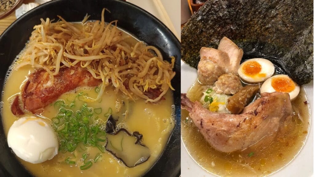 A massive roasted chicken leg resting in a creamy broth at Ramen Keisuke Tori King marking it as the best ramen in Singapore for poultry lovers