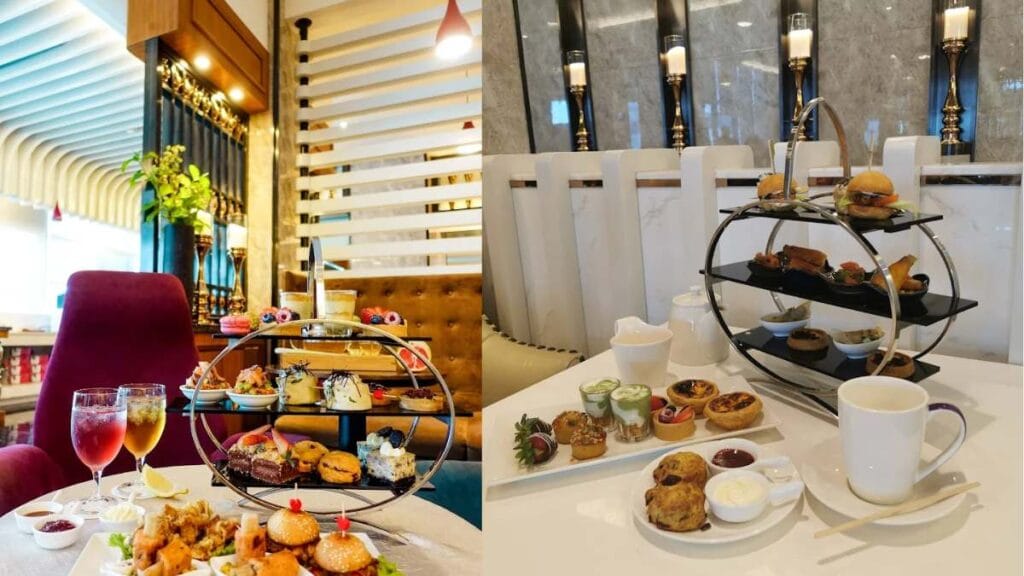 Royale at Mercure Singapore Bugis: Modern hotel high tea set featuring aburi mentaiko gyoza and lemongrass pandan tea for the best high tea Singapore.  