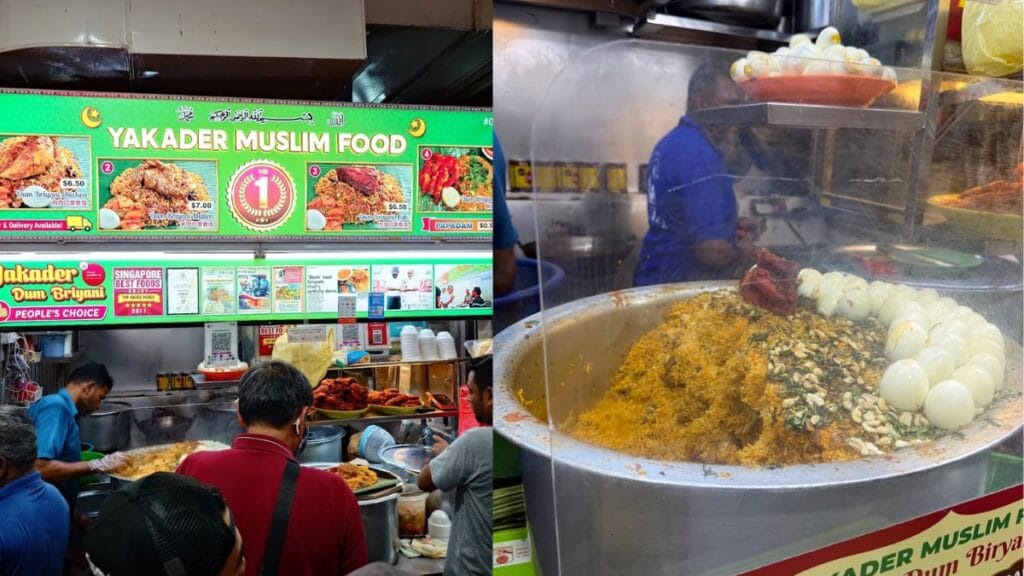 Authentic dum briyani plate from Yakader Muslim Food tekka centre stall