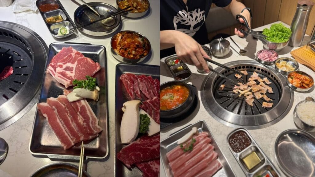 Charcoal-grilled premium beef cuts and seafood Jjampong ramen at Ajoomma, a top pick for Telok Ayer food.