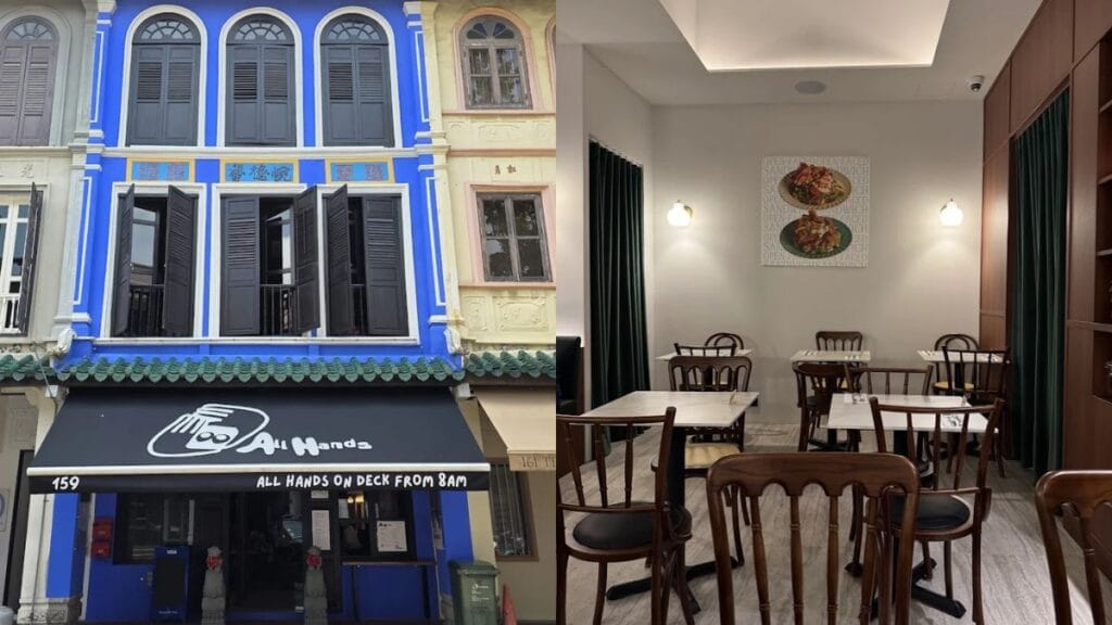 Cozy minimalist cafe inside a century-old shophouse at All Hands Cafe, a chill morning spot for Telok Ayer food.